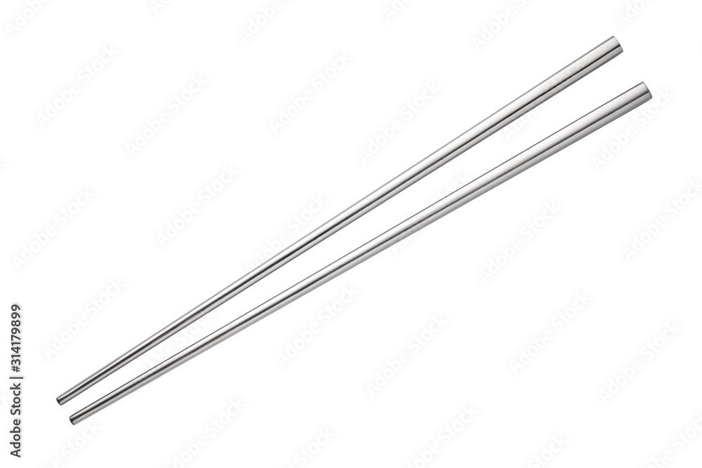 Silver metal chopsticks isolated on white background Silver metal chopsticks isolated on white background