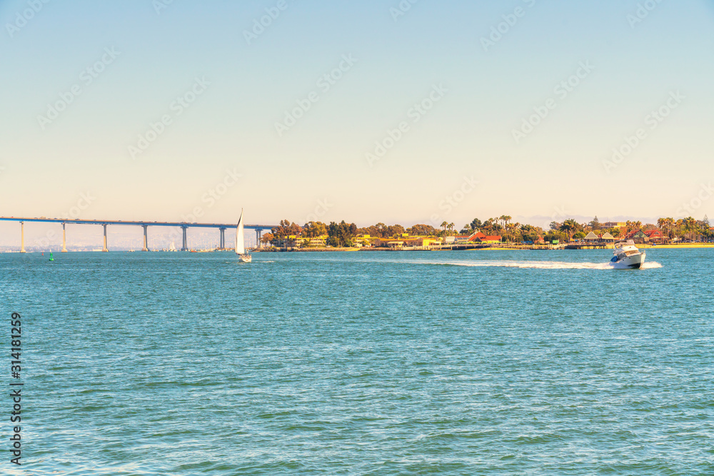 San Diego waterfront with Coronado Bay Bridge on  background