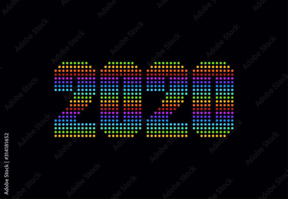 Happy New Year 2020. Text from dots colorful design. Vector illustration