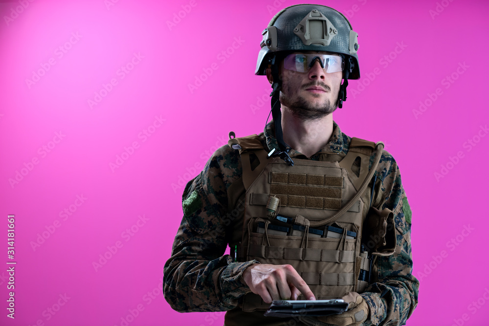 soldier using tablet computer closeup soldier using tablet computer closeup