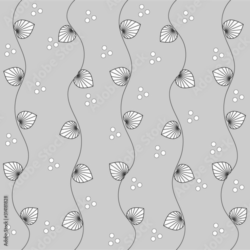 Bindweed leaves black outline on gray background, seamless pattern, vector photo