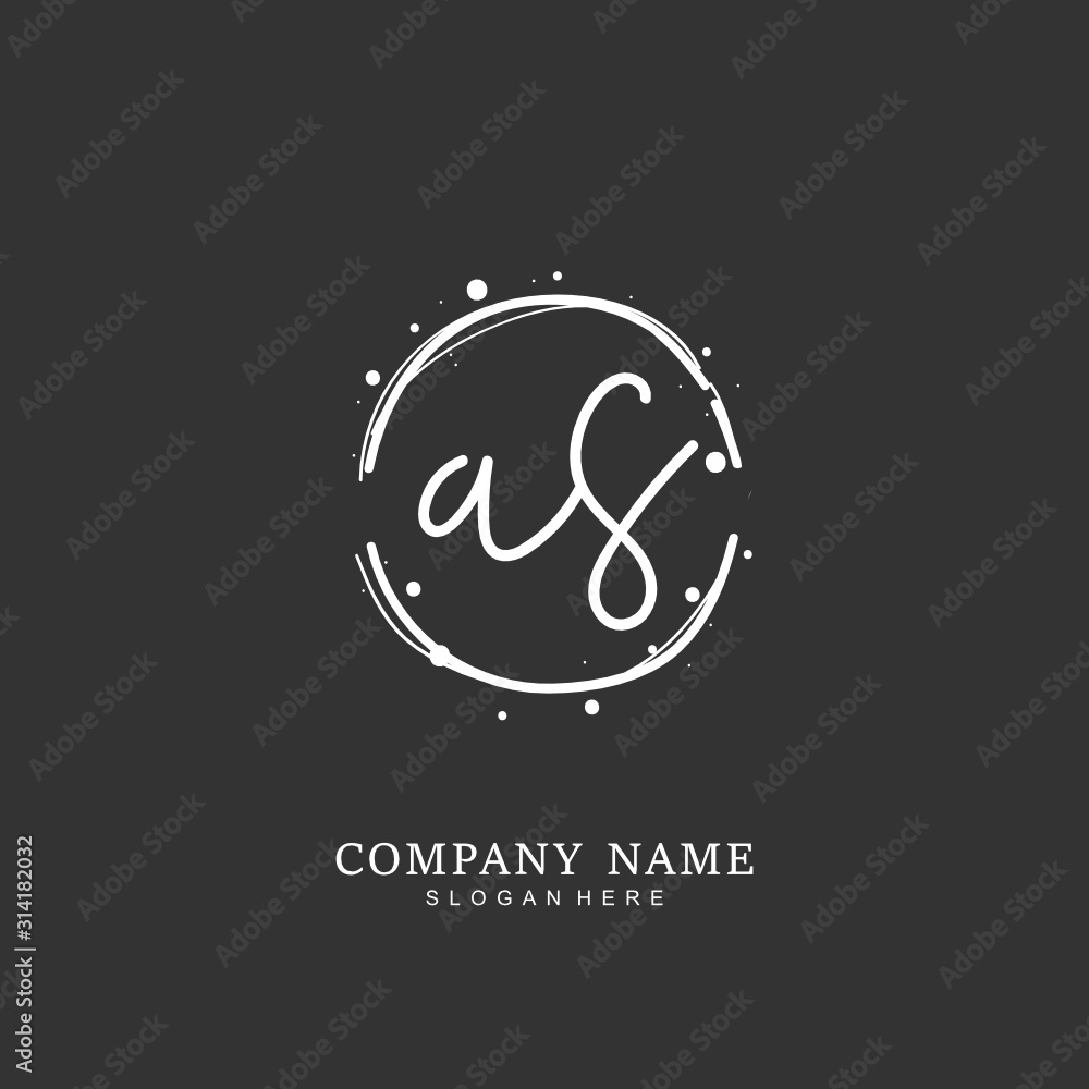 Handwritten initial letter A S AS for identity and logo. Vector logo template with handwriting and signature style.