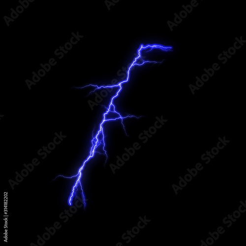 Blue Lightning flash Thunderbolt isolated on black background.