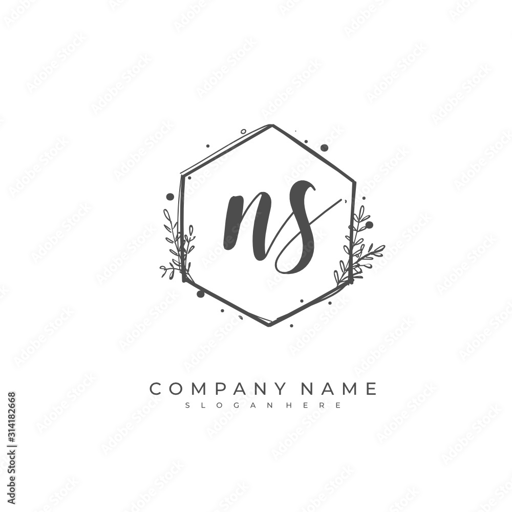 Handwritten initial letter N S NS for identity and logo. Vector logo template with handwriting and signature style. Handwritten initial letter N S NS for identity and logo. Vector logo template with handwriting and signature style.