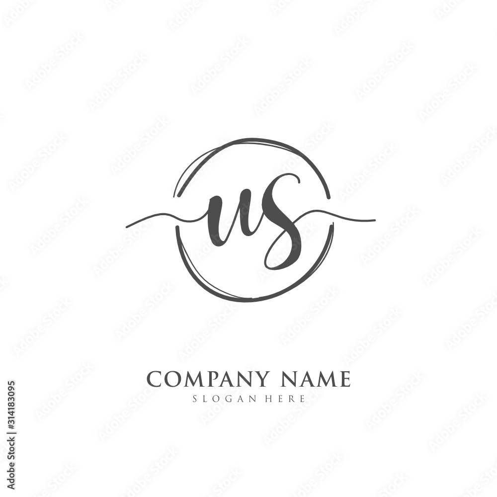Handwritten initial letter U S US for identity and logo. Vector logo template with handwriting and signature style.