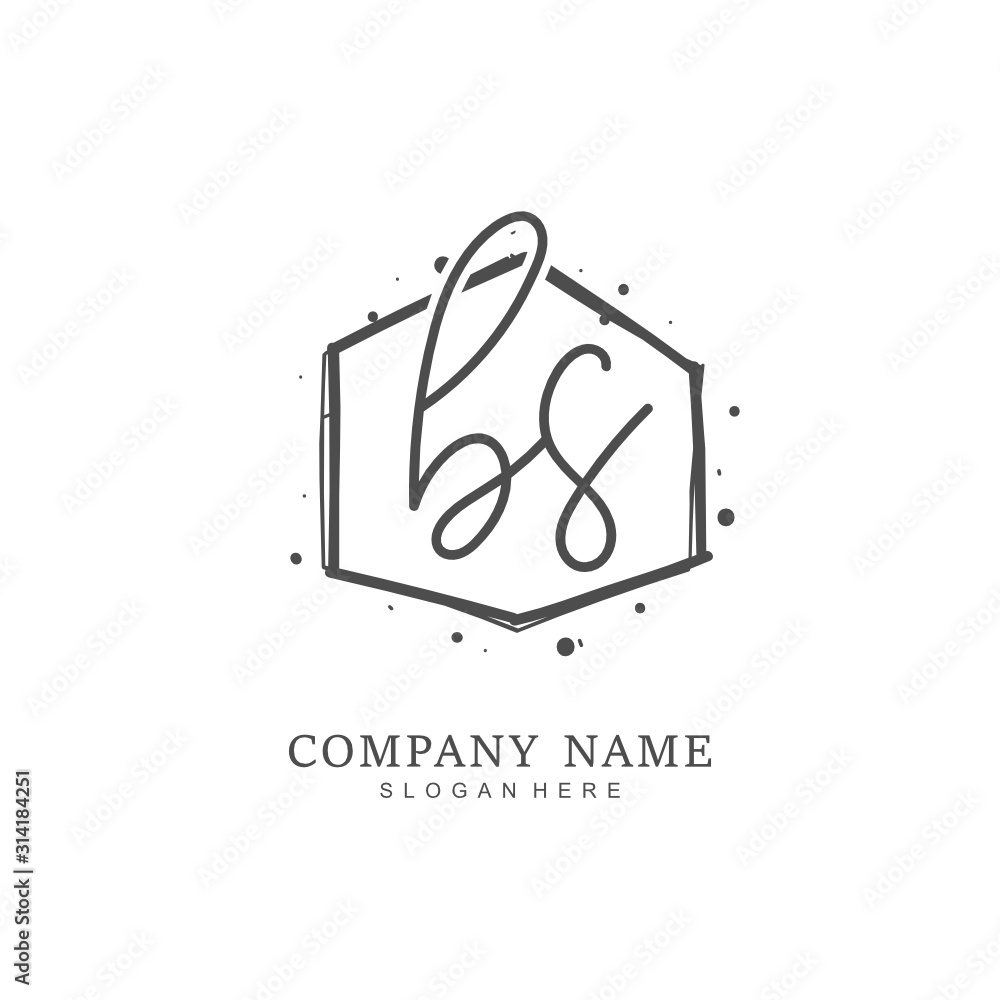 Handwritten initial letter B S BS for identity and logo. Vector logo template with handwriting and signature style.