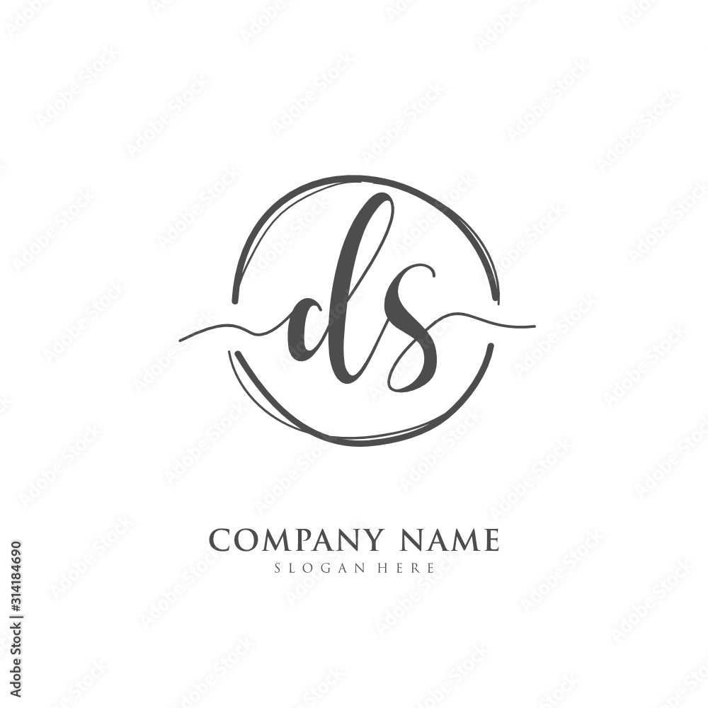Obraz premium Handwritten initial letter D S DS for identity and logo. Vector logo template with handwriting and signature style.
