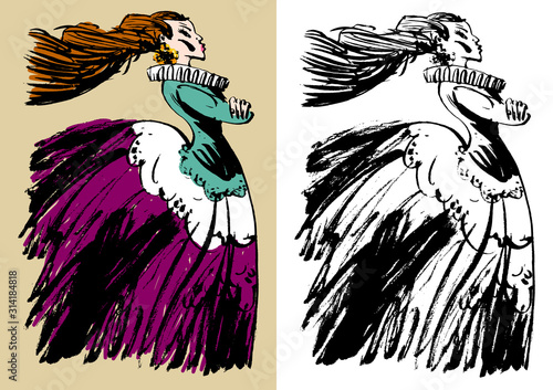 Obraz na plátně Girl in a dress with crinoline and with lace