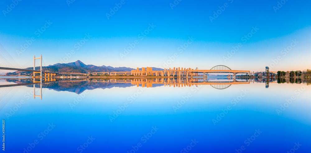 City Scenery of both sides of Minjiang River, Fuzhou City, Fujian Province, China