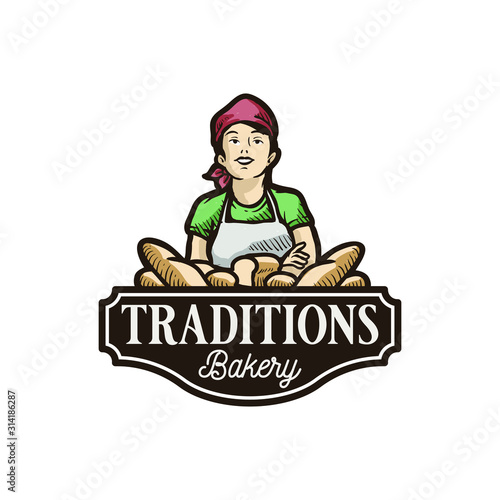 woman whit bakery logo vector
