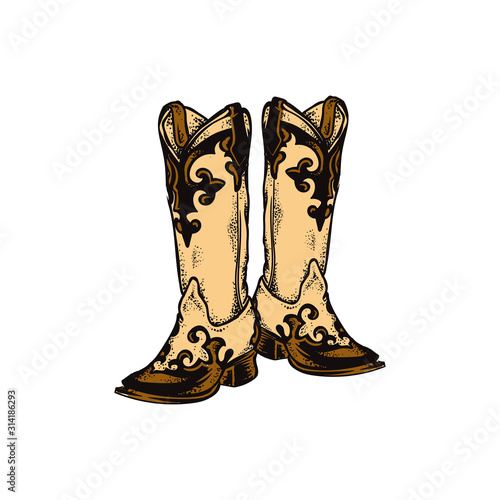 cowboy boots, square toe boost, round toe boots vector icon illustration