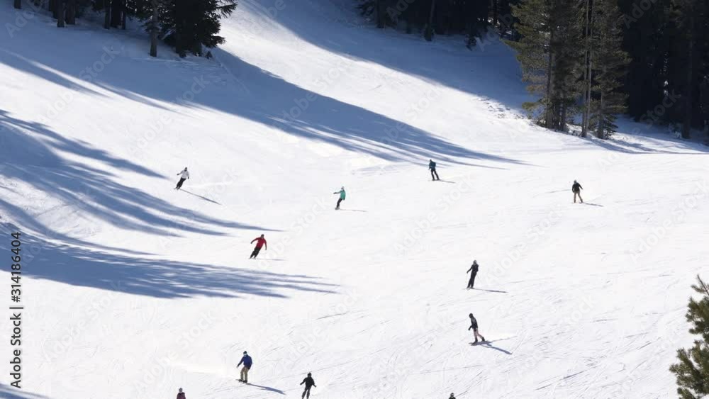 Skiing and snowboarding at ski resort, 4k Skiing and snowboarding at ski resort, 4k