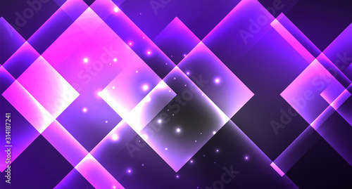 Neon shiny color squares on black, modern template