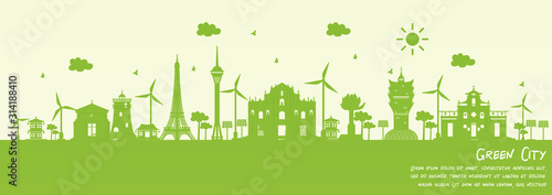 Green city of Macau  China. Environment and ecology concept. Vector illustration.