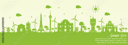 Green city of Macau, China. Environment and ecology concept. Vector illustration.