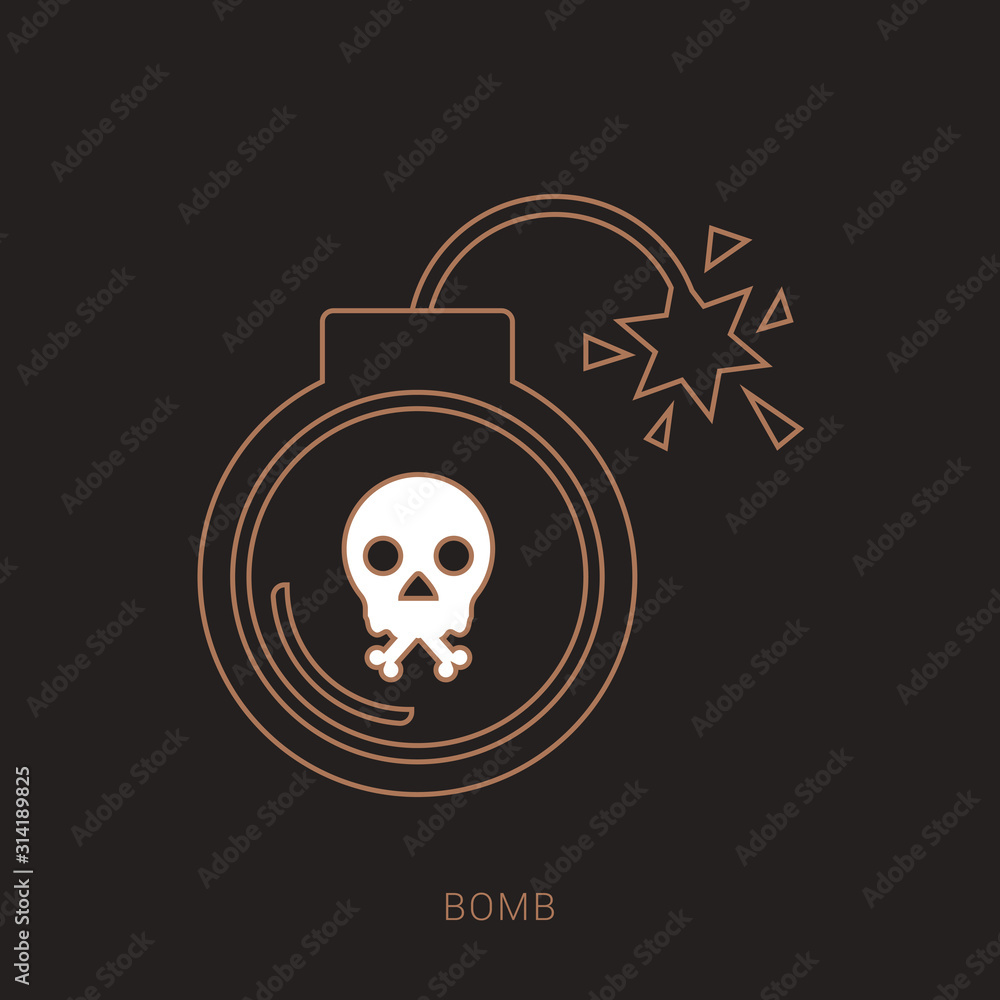 Bomb icon in flat style, vector illustration. Brown and white color with outline concept. Bomb icon in flat style, vector illustration. Brown and white color with outline concept.
