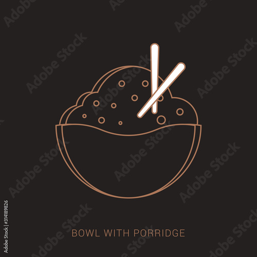 Bowl with porridge vector flat icon. Brown and white color with outline concept.