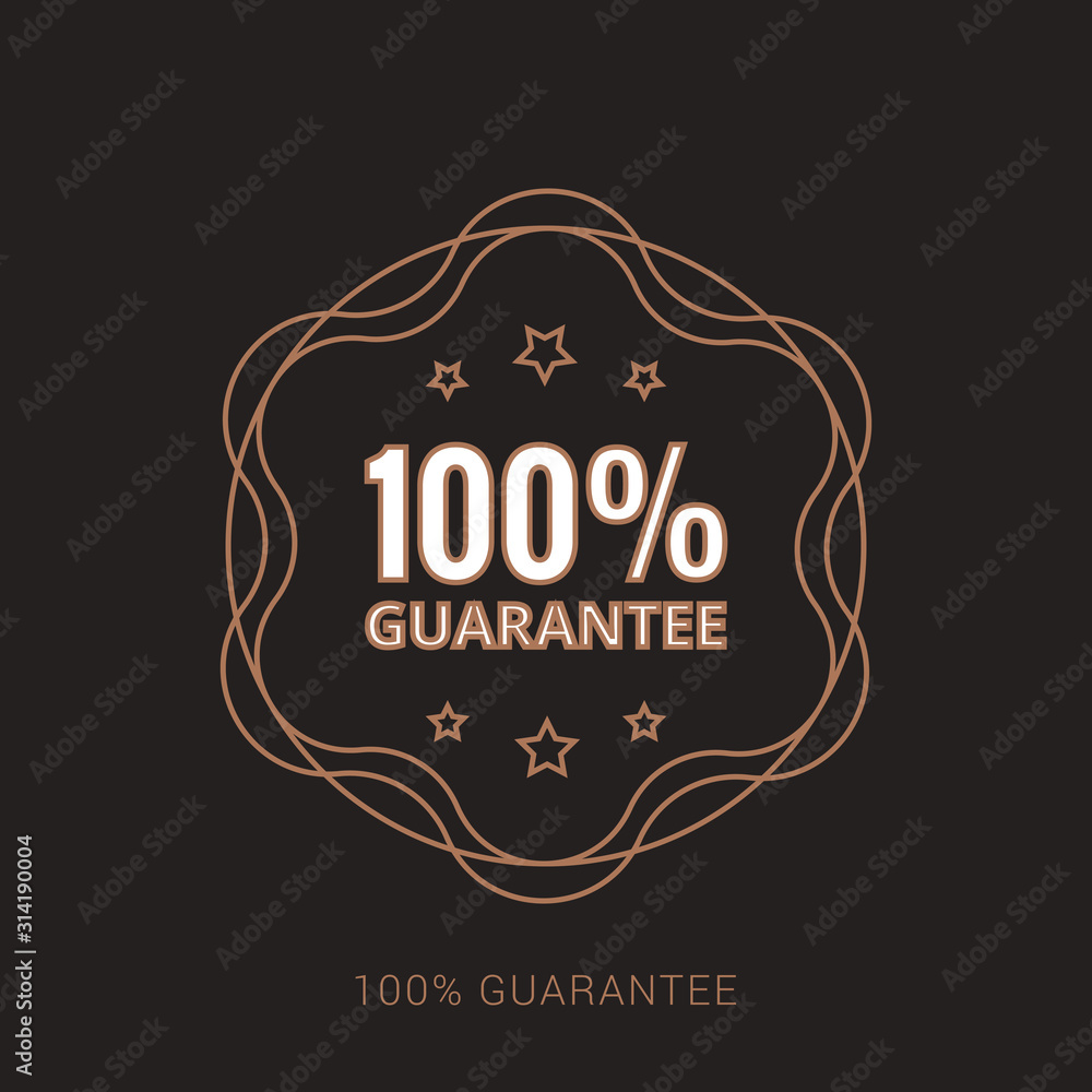 100% GUARANTEED LABEL , Guaranteed tags badge, guaranteed label. Brown and white color with outline concept.