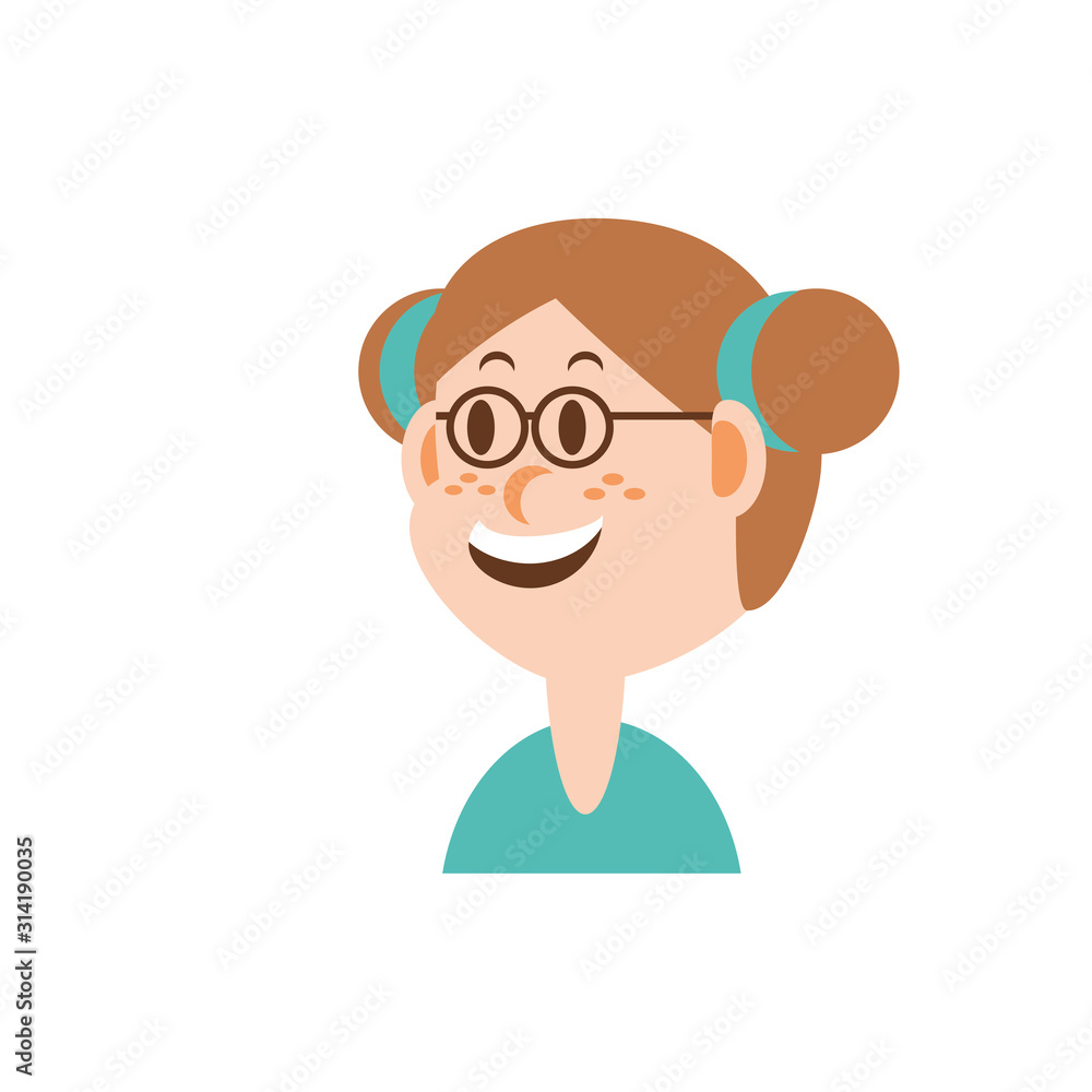 Isolated girl cartoon with brown hair and glasses vector design