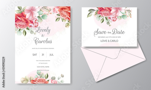 Beautiful floral wreath wedding invitation card template