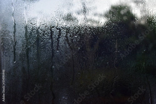 Water droplets on the glass during the rainy season