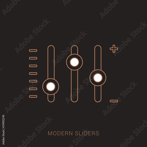 Vector illustration of colorful glossy slider infographic elements. Brown and white color with outline concept.