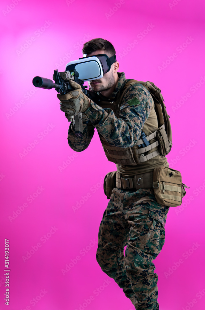 soldier in battle using virtual reality glasses soldier in battle using virtual reality glasses