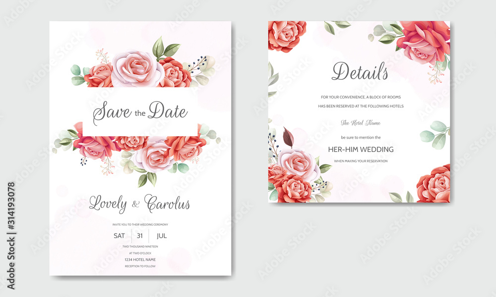 Obraz premium Beautiful floral wreath wedding invitation card template