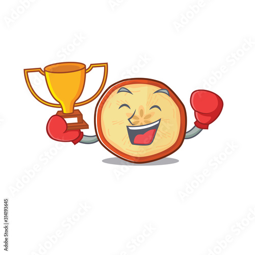 fantastic Boxing winner of apple chips in mascot cartoon style
