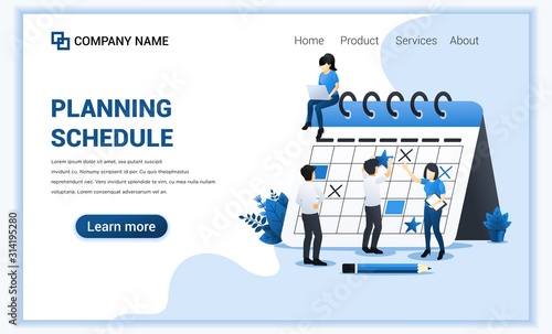 Planning Schedule concept, A Man standing filling out the schedule on giant calendar, work planning, work in progress. Can use for web banner, landing page, infographics. Flat vector ilustration