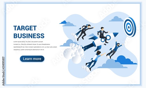 Business concept. Businessman flying high riding a rocket to achieve business goal. Can used for web banner, infographics, landing page, web template. Flat vector illustration