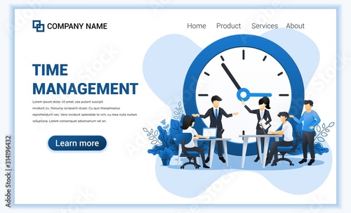 Time management concept with people planning a schedule.Business leadership, partnership, team work. Can use for web banner, infographics, landing page, web template. Flat vector illustration