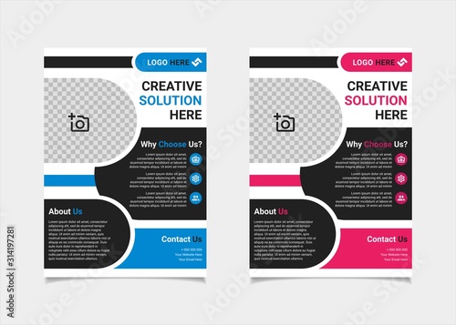 Business flyer template vector design, A4 brochure template blue and pink geometry shapes used for business poster layout, IT Company flyer, corporate banners, and leaflets