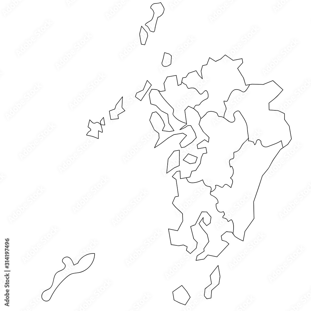 九州・沖縄　ブロック別白地図