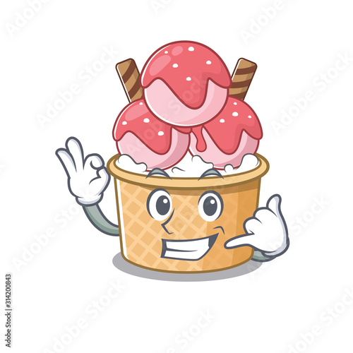 Call me funny ice cream sundae mascot picture style