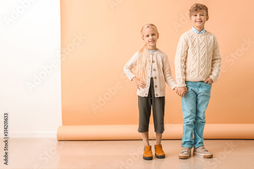 Cute little children in aut...