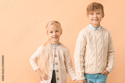 Cute little children in aut...