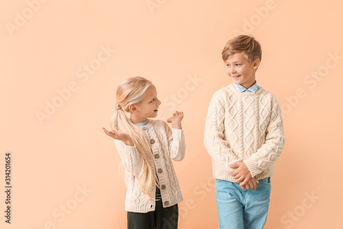 Cute little children in aut...