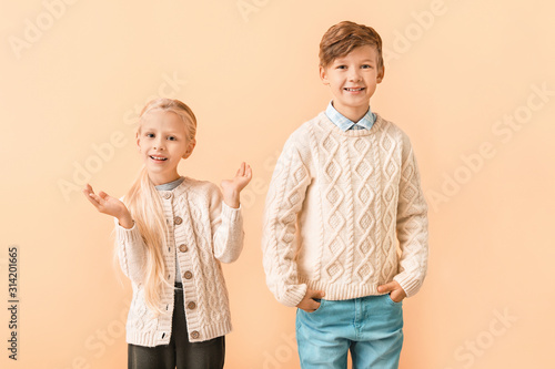 Cute little children in aut...