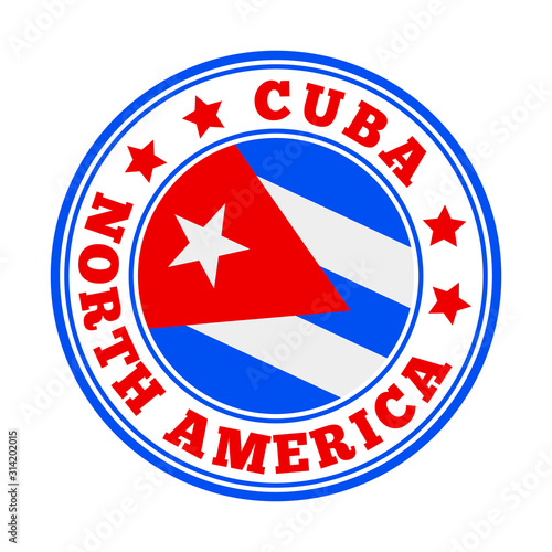 Cuba sign with national flag in a round logo design.