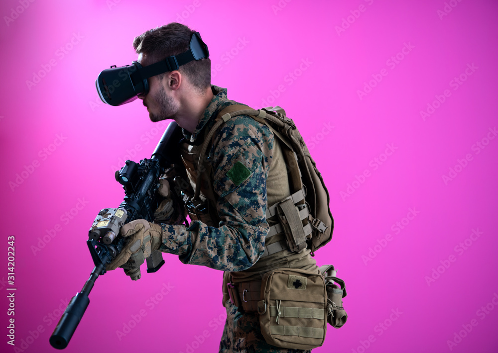 soldier in battle using virtual reality glasses soldier in battle using virtual reality glasses