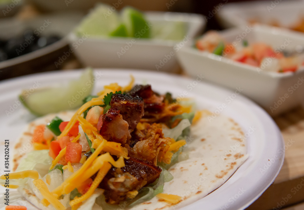 Carnitas street taco on a paper palte Carnitas street taco on a paper palte