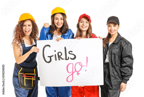 Female workers holding post...
