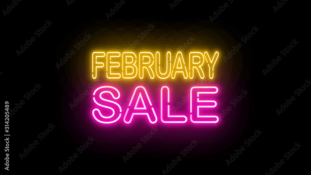 February sale neon letter on the black color for promotion sale and for clearance sale and for promote sale season.