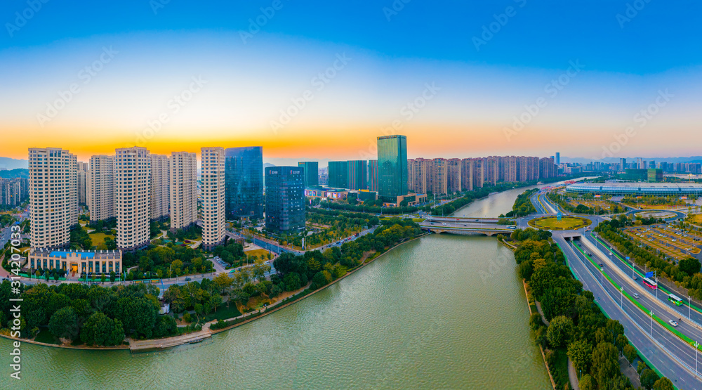 Aerial view of the outskirts of Fuzhou, Fujian Province, China