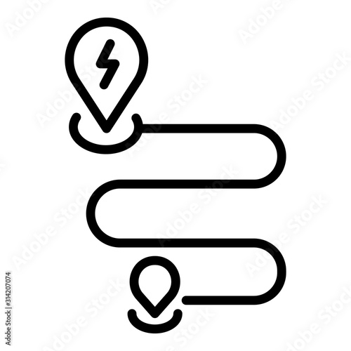 Electric car route icon. Outline electric car route vector icon for web design isolated on white background