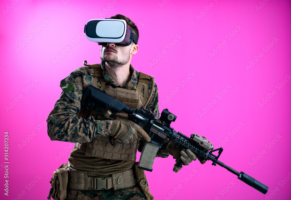 soldier in battle using virtual reality glasses soldier in battle using virtual reality glasses