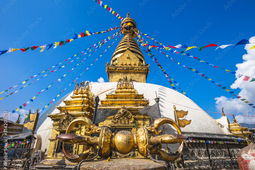 Swayambhunath, monkey temple in kathmandu, nepal - obrazy, fototapety, plakaty 