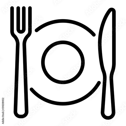 Plate fork knife icon. Outline plate fork knife vector icon for web design isolated on white background