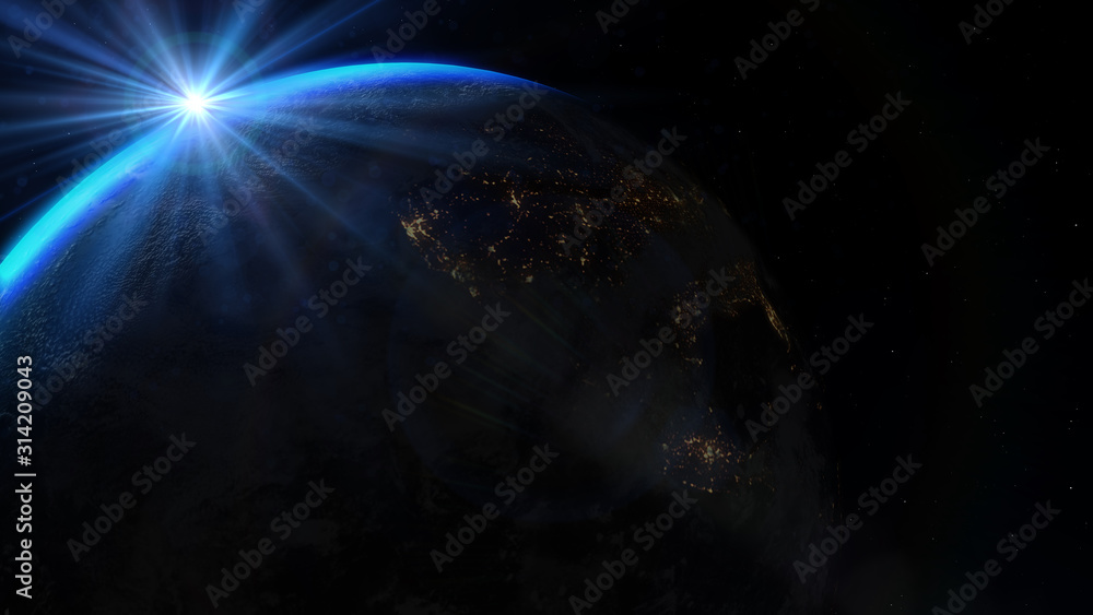 Fototapeta premium Earth - sunrise in deep blue space. Elements of this image furnished by NASA.
